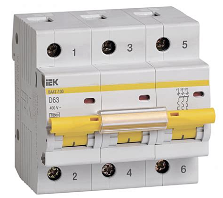 Автоматический выключатель IEK ВА47-100 3P 63А 10 кА характеристика С
