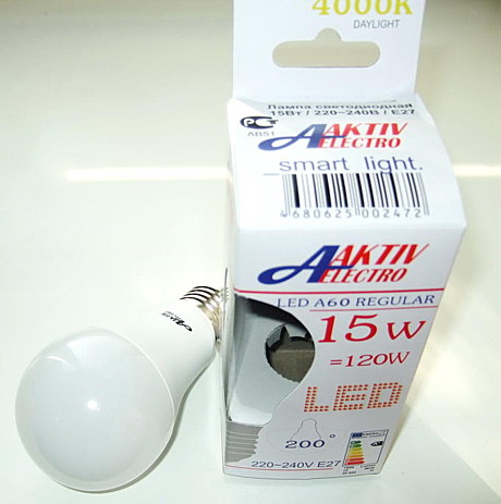 Лампа светодиодная LED-A60-Regular 15Вт 220-240В Е27 4000К 1600Лм AKTIV ELECTRO