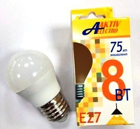 Лампа светодиодная LED-G45-Regular 8Вт 175-265В Е27 3000К 700Лм ШАР AKTIV ELECTRO