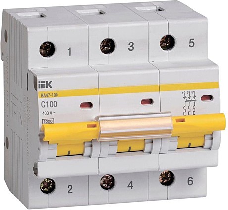 Автоматический выключатель IEK ВА47-100 3P 100А 10кА характеристика С
