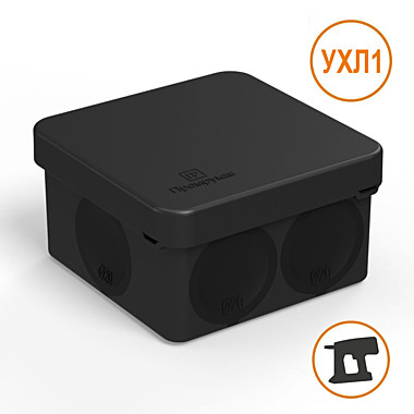 Коробка Промрукав ЧЕРНАЯ ОУ безгалогенная 100х100х50 о/у, IP66 двухкомп. (для монтажного пистолета)