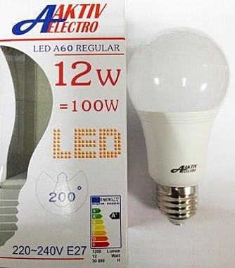Лампа светодиодная LED-A60-Regular 12Вт 220-240В Е27 3000К 1200Лм AKTIV ELECTRO