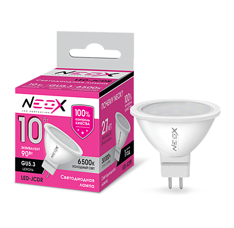 Лампа светодиодная LED-JCDR 10Вт 230В  GU5.3 6500К 800Лм NEOX
