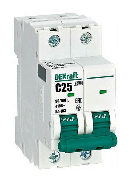 Автоматический выключатель DEKraft ВА-103 2P 25А 6кА характеристика С